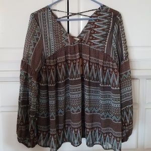 Blue & Brown Flowy Top